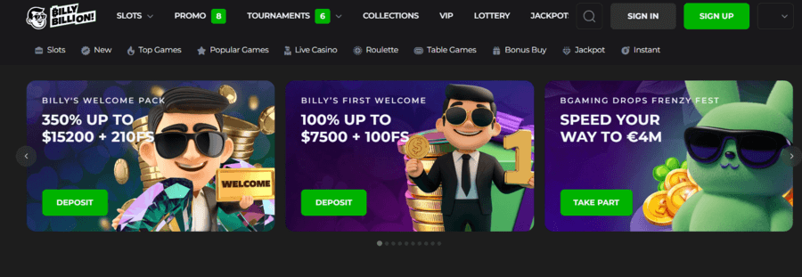 Billy Billion Casino depositing