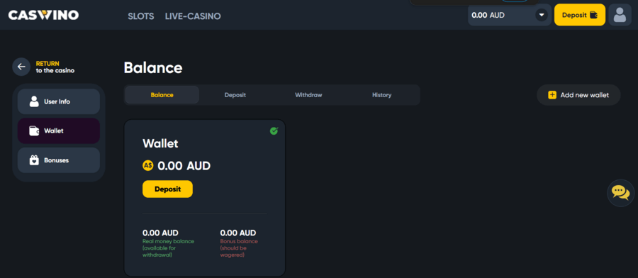 Caswino Casino provides instant withdrawals