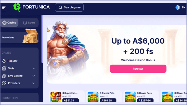 Fortunica Casino A$20 free chip promotion