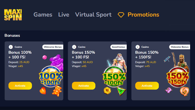 MaxiSpin 150 free spins promotion